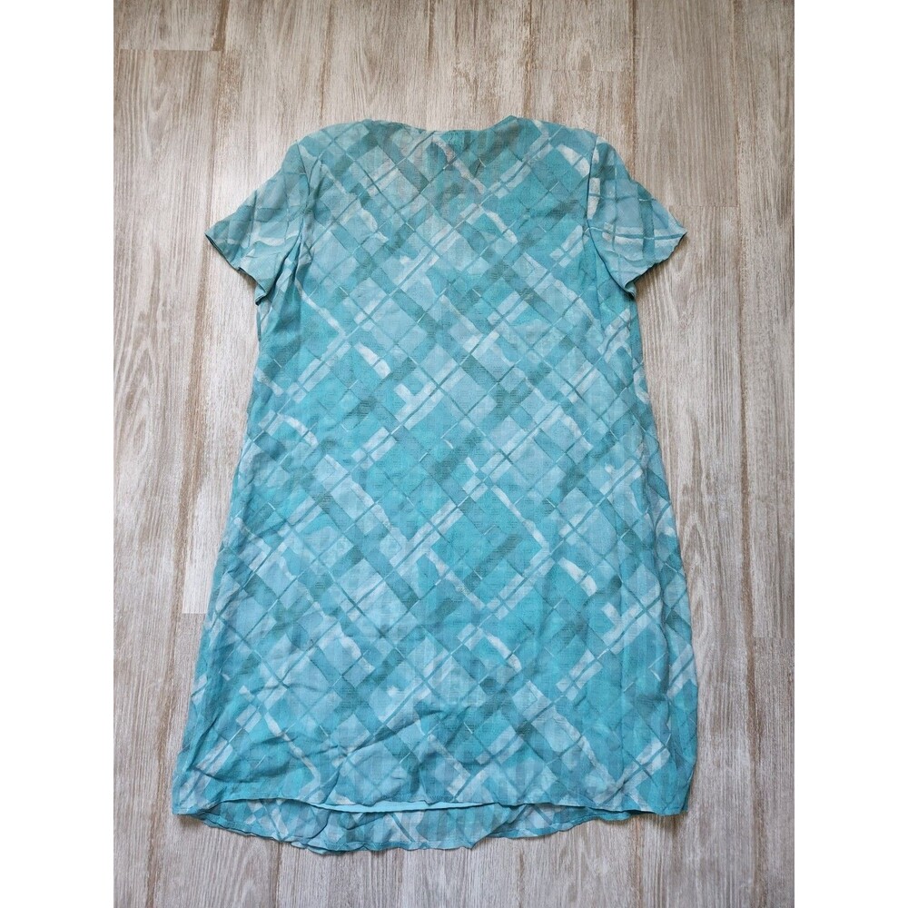 VTG Carole Little Petite Dress 14 Teal Abstract Print Short Sleeve Midi USA EUC - Picture 11 of 11